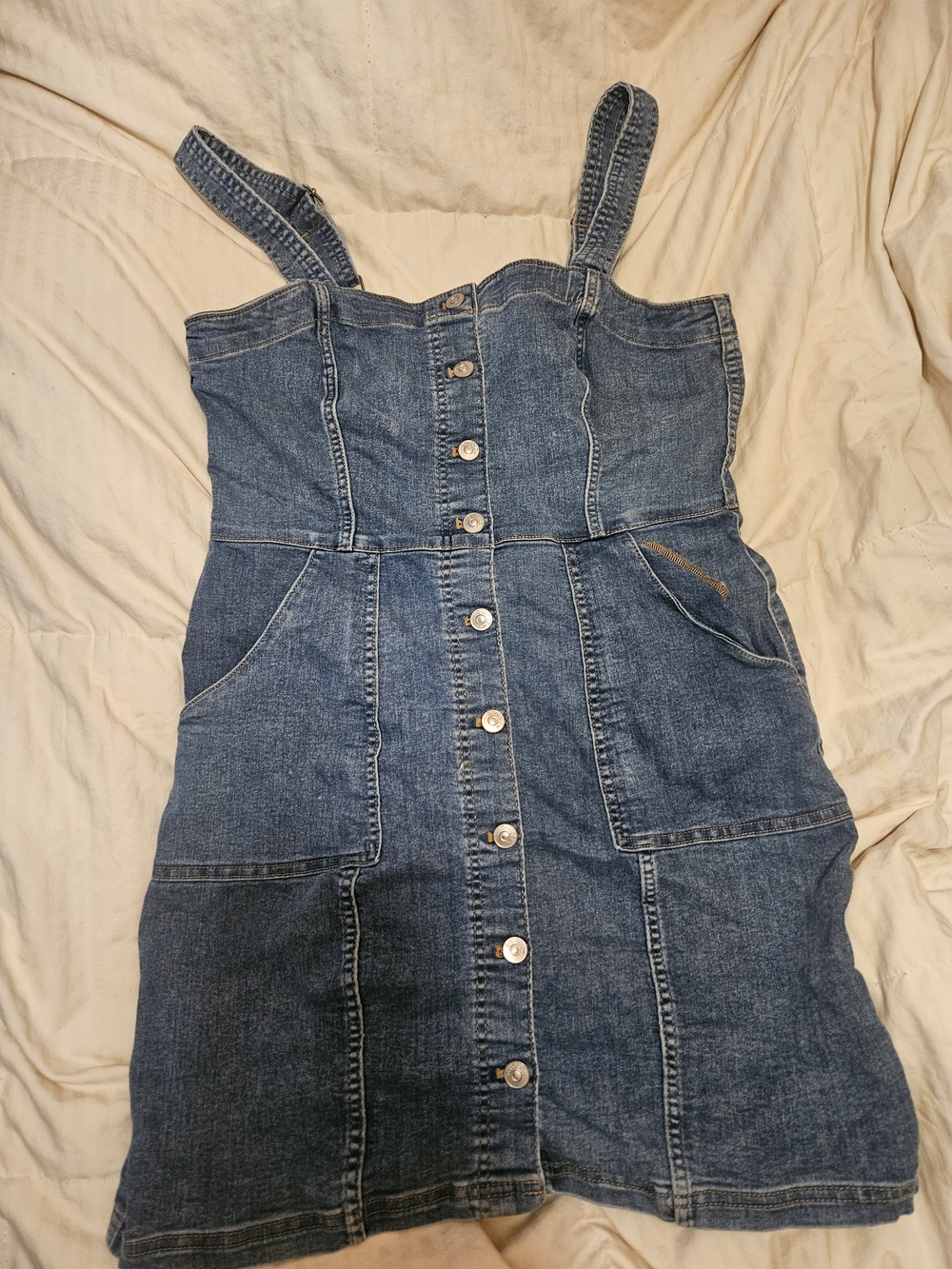 Divided Denim Button-Front Mini Dress in Blue
